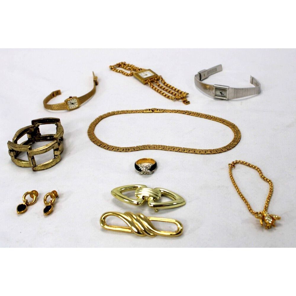 Vintage Jewelry 90s 80s Style Glamour Mix Earrings Necklace Watches Lot of 10